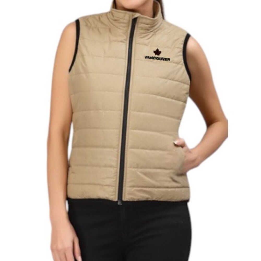 Members Only Lifestyle & Line tan hooded sleeveless puffer vest jacket size M